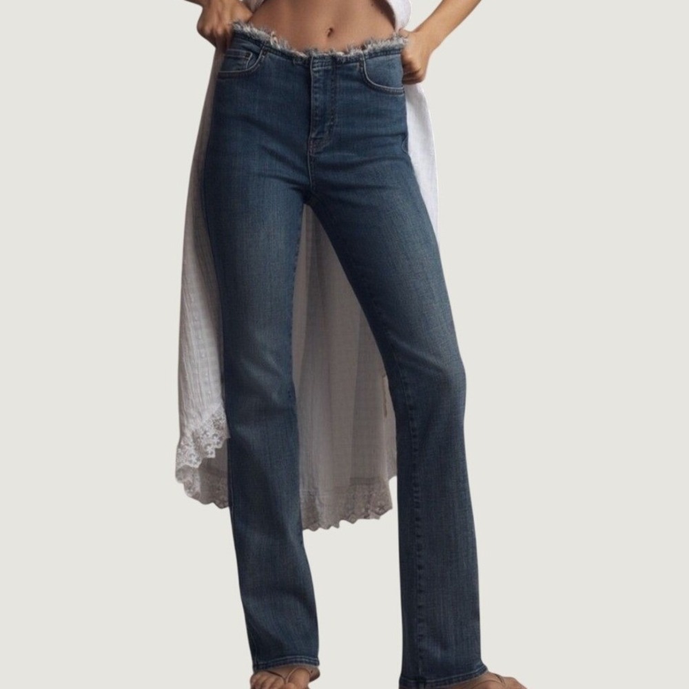 Pilcro Bootcut Jeans 34 Low Rise Raw Edge Waistband Denim Mini Boot Blue New